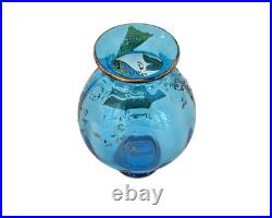 Rare vase en cristal bleu émaillé signé signature St Louis Saint Louis vers 1890