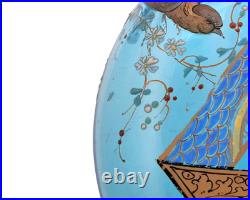 Rare vase en cristal bleu émaillé signé signature St Louis Saint Louis vers 1890