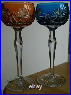 SAINT LOUIS 2 ANCIENS VERRES A VIN ROEMER CRISTAL DOUBLER COLORER ht 20 cm