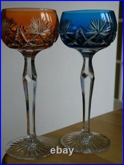 SAINT LOUIS 2 ANCIENS VERRES A VIN ROEMER CRISTAL DOUBLER COLORER ht 20 cm