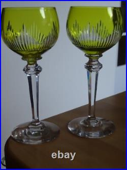 SAINT LOUIS 2 ANCIENS VERRES A VIN ROEMER JAUNE CRISTAL MODELE TIFLIS 18 cm