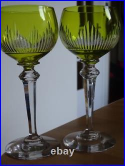 SAINT LOUIS 2 ANCIENS VERRES A VIN ROEMER JAUNE CRISTAL MODELE TIFLIS 18 cm