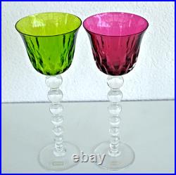 SAINT-LOUIS 2 Verres à Vin BUBBLES Roemer Vert et Améthyste en Cristal Signé