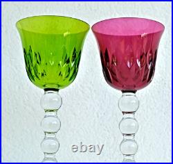 SAINT-LOUIS 2 Verres à Vin BUBBLES Roemer Vert et Améthyste en Cristal Signé