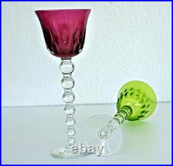 SAINT-LOUIS 2 Verres à Vin BUBBLES Roemer Vert et Améthyste en Cristal Signé
