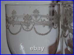 SAINT LOUIS 4 ANCIENS VERRES A VIN ROUGE CRISTAL GRAVURE STYLE EMPIRE ht 13 cm