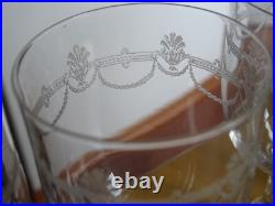 SAINT LOUIS 4 ANCIENS VERRES A VIN ROUGE CRISTAL GRAVURE STYLE EMPIRE ht 13 cm