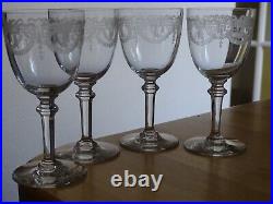 SAINT LOUIS 4 ANCIENS VERRES VIN BLANC APERITIF CRISTAL MOD MILLET ht 12 cm 1920