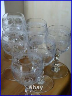 SAINT LOUIS 6 ANCIENS VERRES A VIN BLANC CRISTAL MODELE léona ART NOUVEAU