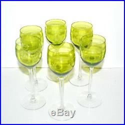 SAINT-LOUIS 6 verres à vin Roemer MADRID Gravure byzantine Vert Chartreuse SL