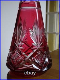 SAINT LOUIS ANCIENNE CARAFE VIN CRISTAL TAILLER ART NOUVEAU COULEUR ROUGE 36 cm SAINT LOUIS ANCIENNE CARAFE VIN CRISTAL TAILLER ART NOUVEAU COULEUR ROUGE 36 cm