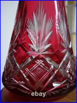 SAINT LOUIS ANCIENNE CARAFE VIN CRISTAL TAILLER ART NOUVEAU COULEUR ROUGE 36 cm