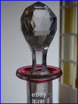 SAINT LOUIS ANCIENNE CARAFE VIN CRISTAL TAILLER ART NOUVEAU COULEUR ROUGE 36 cm