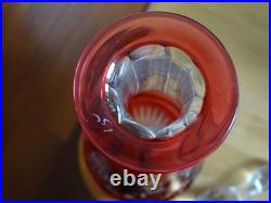 SAINT LOUIS ANCIENNE CARAFE VIN CRISTAL TAILLER ART NOUVEAU COULEUR ROUGE 36 cm