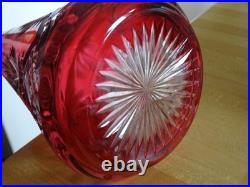 SAINT LOUIS ANCIENNE CARAFE VIN CRISTAL TAILLER ART NOUVEAU COULEUR ROUGE 36 cm