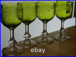 SAINT LOUIS CRISTAL 4 ANCIENS VERRES VIN MOD MASSENET VERT DE CHINE 12,5 cm 1920