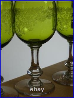 SAINT LOUIS CRISTAL 4 ANCIENS VERRES VIN MOD MASSENET VERT DE CHINE 12,5 cm 1920