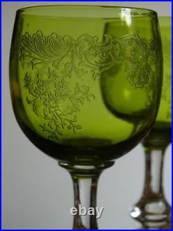 SAINT LOUIS CRISTAL 4 ANCIENS VERRES VIN MOD MASSENET VERT DE CHINE 12,5 cm 1920