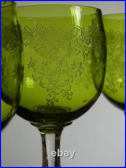 SAINT LOUIS CRISTAL 4 ANCIENS VERRES VIN MOD MASSENET VERT DE CHINE 12,5 cm 1920