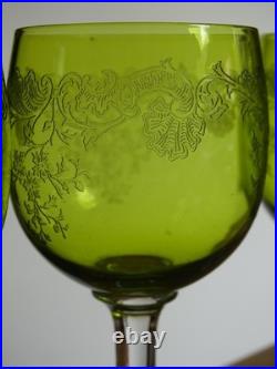 SAINT LOUIS CRISTAL 4 ANCIENS VERRES VIN MOD MASSENET VERT DE CHINE 12,5 cm 1920