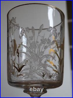 SAINT LOUIS CRISTAL ANCIEN VERRE A EAU GRAVURE PAYSAGE OISEAUX OR ht 15 cm