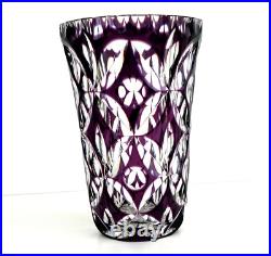SAINT LOUIS Grand Vase en Cristal Doublé Améthyste Richement Taillé