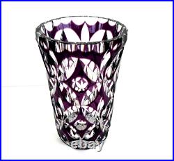 SAINT LOUIS Grand Vase en Cristal Doublé Améthyste Richement Taillé