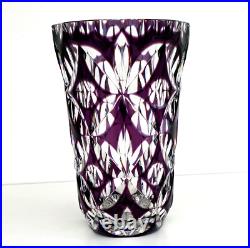 SAINT LOUIS Grand Vase en Cristal Doublé Améthyste Richement Taillé