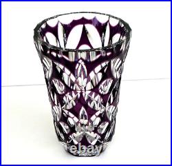 SAINT LOUIS Grand Vase en Cristal Doublé Améthyste Richement Taillé