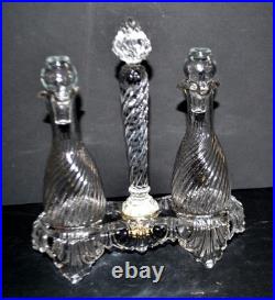 SAINT-LOUIS Huilier Vinaigrier en cristal moulé bambou torse signé 1900 SAINT-LOUIS Huilier Vinaigrier en cristal moulé bambou torse signé 1900