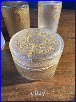 SAINT-LOUIS Lot 3 Flacons toilette + Poudrière CRISTAL givré doré Louis XVI