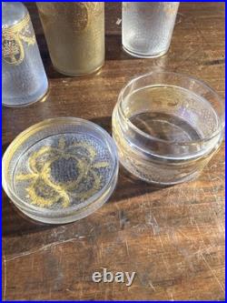 SAINT-LOUIS Lot 3 Flacons toilette + Poudrière CRISTAL givré doré Louis XVI