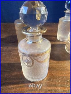 SAINT-LOUIS Lot 3 Flacons toilette + Poudrière CRISTAL givré doré Louis XVI