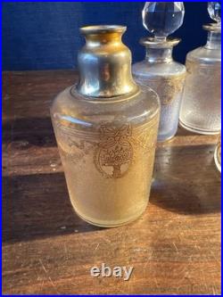 SAINT-LOUIS Lot 3 Flacons toilette + Poudrière CRISTAL givré doré Louis XVI