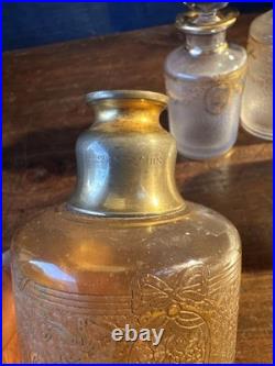 SAINT-LOUIS Lot 3 Flacons toilette + Poudrière CRISTAL givré doré Louis XVI