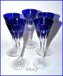 SAINT-LOUIS Lot 5 Verres liqueur NELLY cristal doublé bleu cobalt Roemer OVERLAY