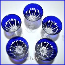SAINT-LOUIS Lot 5 Verres liqueur NELLY cristal doublé bleu cobalt Roemer OVERLAY