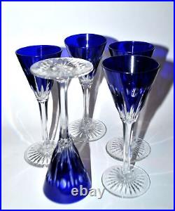 SAINT-LOUIS Lot 5 Verres liqueur NELLY cristal doublé bleu cobalt Roemer OVERLAY