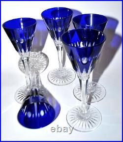 SAINT-LOUIS Lot 5 Verres liqueur NELLY cristal doublé bleu cobalt Roemer OVERLAY