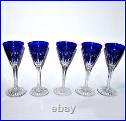 SAINT-LOUIS Lot 5 Verres liqueur NELLY cristal doublé bleu cobalt Roemer OVERLAY