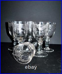 SAINT-LOUIS Lot 6 verres à vin Décor rocaille fleurs gravé à l'acide 1920 H13