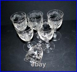 SAINT-LOUIS Lot 6 verres à vin Décor rocaille fleurs gravé à l'acide 1920 H13