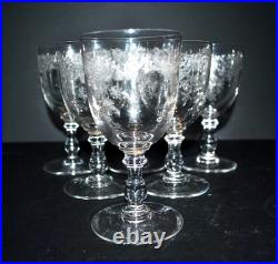 SAINT-LOUIS Lot 6 verres à vin Décor rocaille fleurs gravé à l'acide 1920 H13