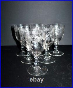 SAINT-LOUIS Lot 6 verres à vin Décor rocaille fleurs gravé à l'acide 1920 H13