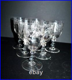 SAINT-LOUIS Lot 6 verres à vin Décor rocaille fleurs gravé à l'acide 1920 H13