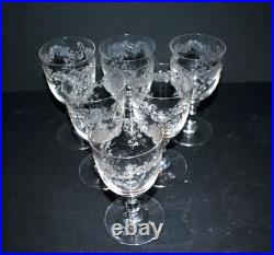 SAINT-LOUIS Lot 6 verres à vin Décor rocaille fleurs gravé à l'acide 1920 H13
