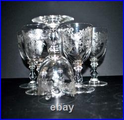 SAINT-LOUIS Lot 6 verres à vin Décor rocaille fleurs gravé à l'acide 1920 H13
