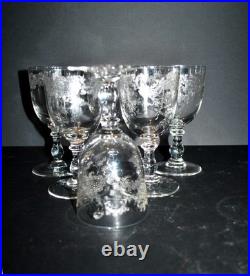 SAINT-LOUIS Lot 6 verres à vin Décor rocaille fleurs gravé à l'acide 1920 H13