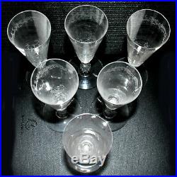 SAINT-LOUIS Rare série de 6 flûtes à champagne Cristal soufflé gravé MICADO 1930