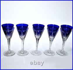 SAINT-LOUIS Série de 5 Verres doublé Nelly cristal bleu Overlay Roemer 6cl